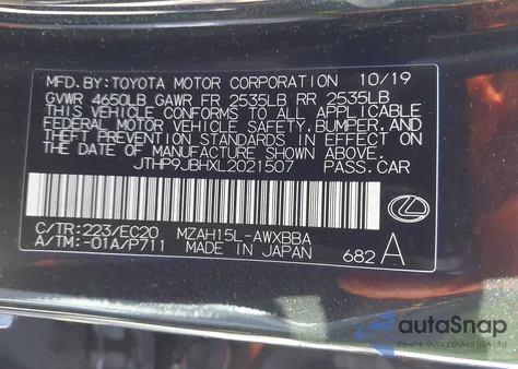 2020 Lexus Ux 250H from USA, damaged, VIN JTHP9JBHXL2021507